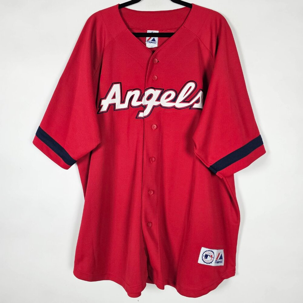 Majestic MLB Anaheim Angels Mens 2XL Short Sleeve Red Baseball Jersey